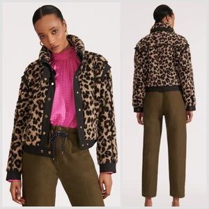 Veronica Beard Anita Jacket In Black Brown Leopard Faux Fur Moto Jacket Sz M